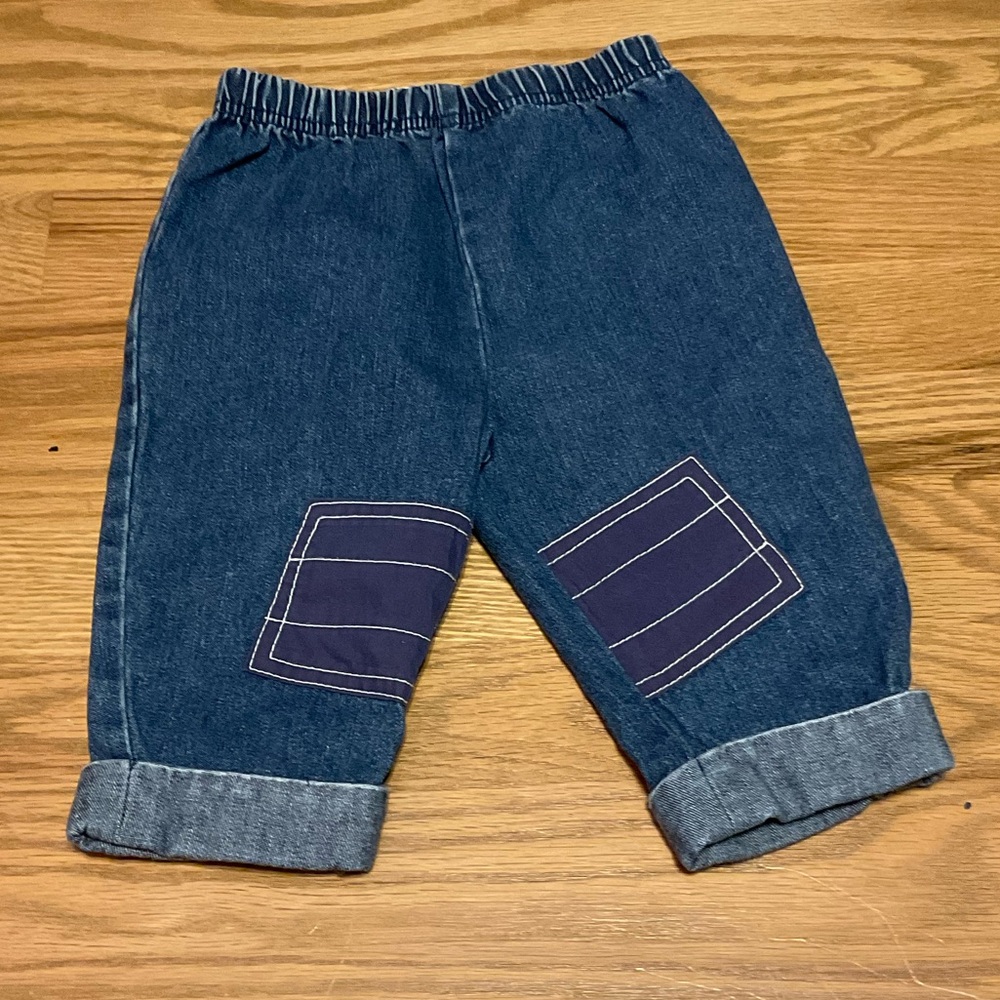 Vintage Kids Circo Soft Denim Patch Blue Pants with Elastic Waist and Cuffed Hem